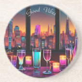 Moderner Neon City Bar Round Stone Untersetzer (Vorne)