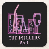 Moderner Neon Cocktail Bar Name Mitte Jahrhundert Rechteckiger Pappuntersetzer (Vorderseite)