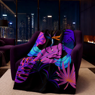 Moderner Neon-Dschungel Fleecedecke