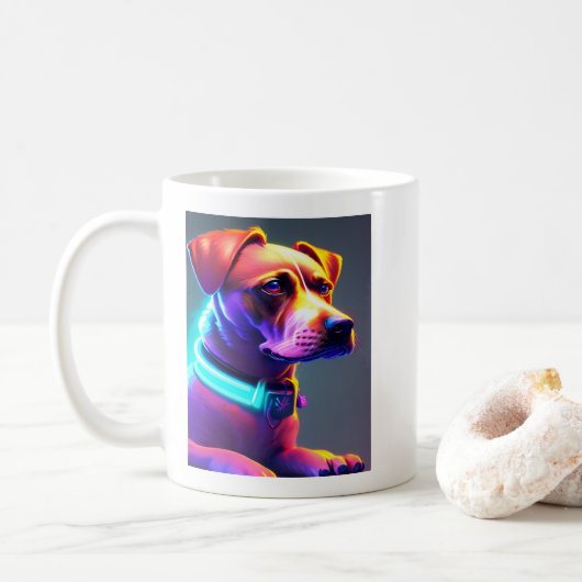 Moderner Neon farbiger Hund Kaffeetasse (Mit Donut)