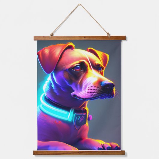 Moderner Neon farbiger Hund Wandteppich Mit Holzrahmen (Vorderseite)