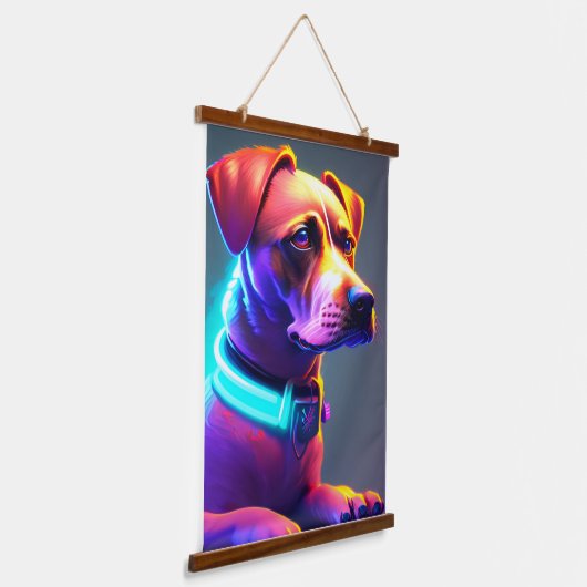 Moderner Neon farbiger Hund Wandteppich Mit Holzrahmen (Gewinkelt)