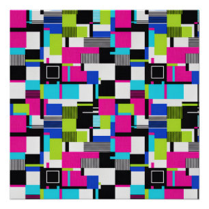 Moderner Neon-Glitch-Geometrie-Kunstposter Poster