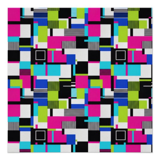 Moderner Neon-Glitch-Geometrie-Kunstposter Poster (Vorderseite)