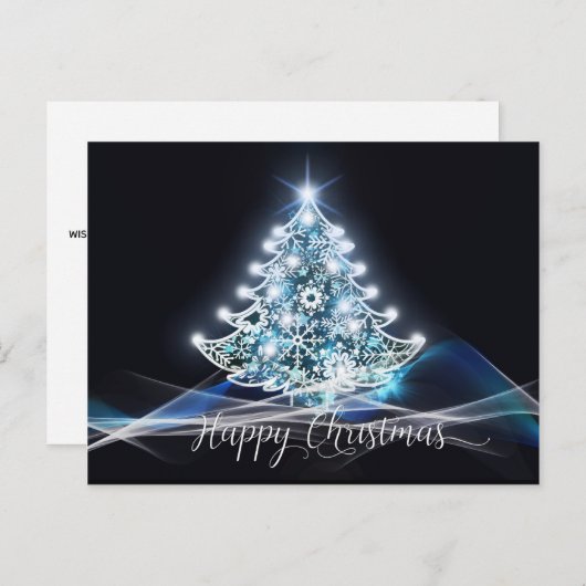 Moderner Neon Glow Schwarz-weiß Blauer Weihnachtsb Postkarte (Vorne/Hinten)