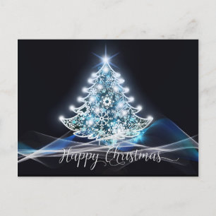 Moderner Neon Glow Schwarz-weiß Blauer Weihnachtsb Postkarte
