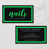 Moderner Neon Green Black Nail Techniker Salon Chi Visitenkarte (Vorne/Hinten)