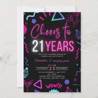 Moderner Neon jubelt auf 21 Jahre 21. Geburtstag Einladung