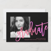 Moderner Neon Ombre Typografie Pink Foto Abschluss Einladung (Vorderseite)