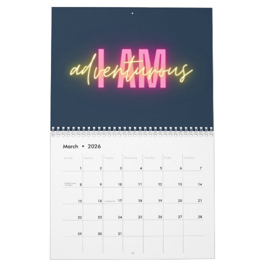 Moderner Neon-Regenbogen-Affirmationskalender Kalender (Mär 2026)