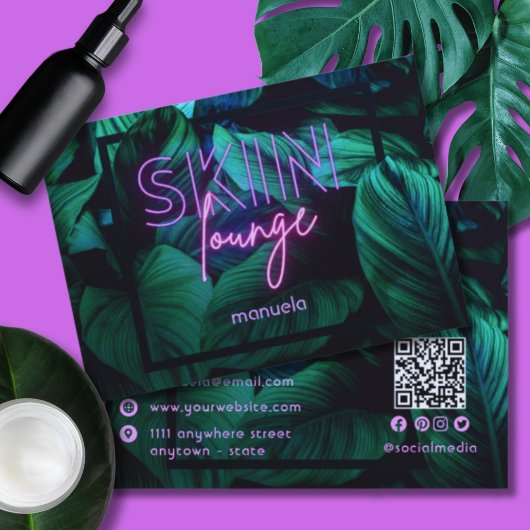 Moderner Neonrosa Skin Lounge QR-Code Beruflich Visitenkarte