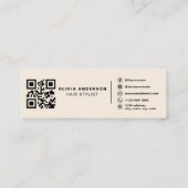 Moderner neutraler Beige QR-Code Hairstylist Mini Visitenkarte (Rückseite)