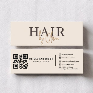 Moderner neutraler Beige QR-Code Hairstylist Mini Visitenkarte