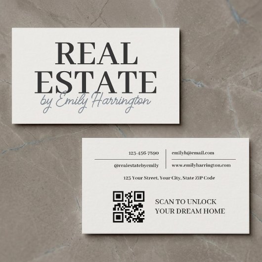 Moderner neutraler Immobilienmakler mit QR-Code Visitenkarte