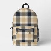 Moderner neutraler Karo Kariert Monogram Initial Bedruckter Rucksack (Vorderseite)