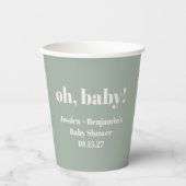 Moderner Niedlich Sage Green Baby Dusche Individue Pappbecher (Vorderseite)