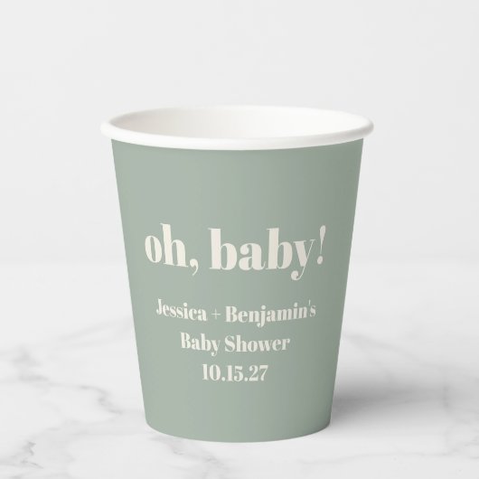 Moderner Niedlich Sage Green Baby Dusche Individue Pappbecher (Vorderseite)