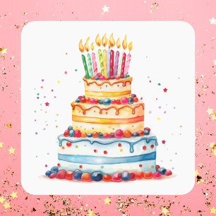 Moderner Niedliche Geburtstag Cake Quadratischer Aufkleber