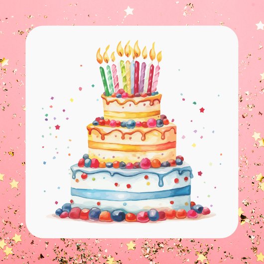 Moderner Niedliche Geburtstag Cake Quadratischer Aufkleber