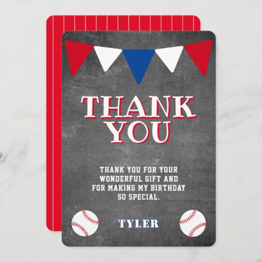 Moderner Niedlicher Baseball-Kindergeburtstag Dankeskarte (Vorne/Hinten)