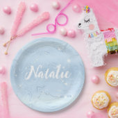 Moderner Niedlicher blauer Glitzer Personalisierte Pappteller (Party)
