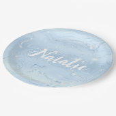 Moderner Niedlicher blauer Glitzer Personalisierte Pappteller (Schrägansicht)