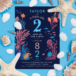 Moderner Niedlicher Blue Ocean Nautic Fish Kinderg Einladung