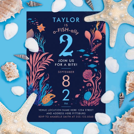 Moderner Niedlicher Blue Ocean Nautic Fish Kinderg Einladung