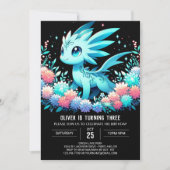 Moderner Niedlicher Drache Geburtstag Einladung (Vorderseite)