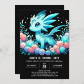 Moderner Niedlicher Drache Geburtstag Einladung (Vorne/Hinten)