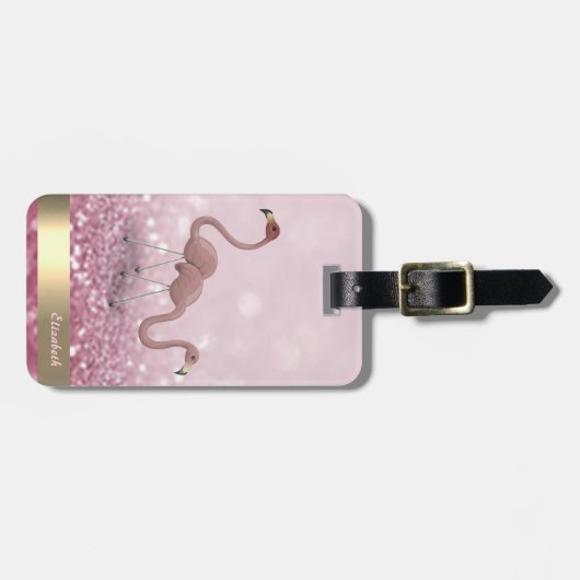 Moderner Niedlicher Flamingos Glitzer Bokeh - Pers Gepäckanhänger (Vorderseite horizontal)