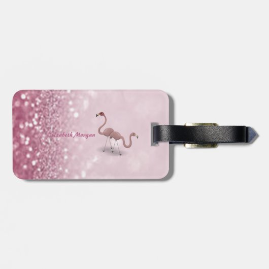 Moderner Niedlicher Flamingos Glitzer Bokeh - Pers Gepäckanhänger (Rückseite horizontal)