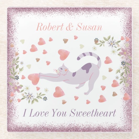 Moderner Niedlicher I Liebe You Red Hearts Valenti Glasuntersetzer (Vorderseite)