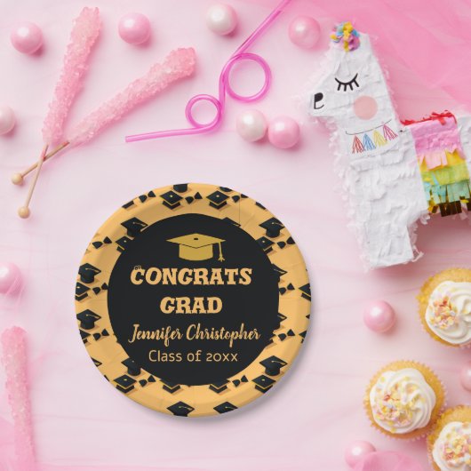 Moderner Niedlicher klassischer Schwarz-Gelb-Absch Pappteller (Party)