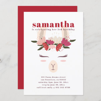 Moderner Niedlicher Llama Geburtstag Einladung