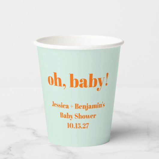Moderner Niedlicher Mint Orange Baby Dusche Indivi Pappbecher (Vorderseite)
