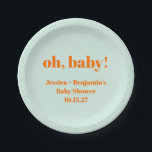 Moderner Niedlicher Mint Orange Baby Dusche Indivi Pappteller<br><div class="desc">Moderne Niedliche Minze Orange Babydusche Individuelle Name Teller</div>