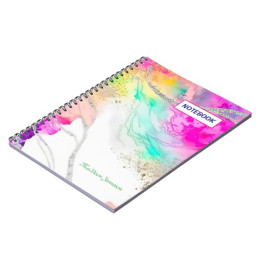 Moderner Niedlicher Regenbogen-Glitzer Notizblock (Linke Seite)