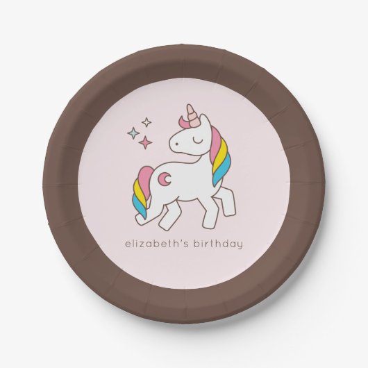 Moderner Niedlicher Regenbogen Unicorn mit Glitzer Pappteller (Vorderseite)