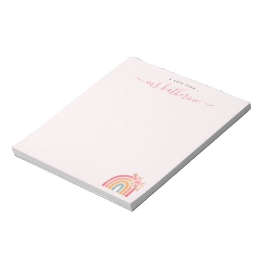 Moderner Niedlicher rosa Boho Regenbogen mit Blume Notizblock (Rotiert)