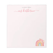 Moderner Niedlicher rosa Boho Regenbogen mit Blume Notizblock (Vorderseite)