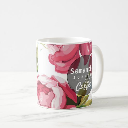 Moderner niedlicher rosa personalisierter mit kaffeetasse (VorderseiteRechts)