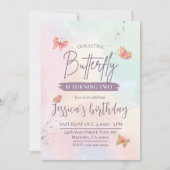 Moderner niedlicher Schmetterling 2. Geburtstag Einladung (Vorderseite)