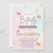 Moderner niedlicher Schmetterling zum 7. Geburtsta Einladung (Vorderseite)