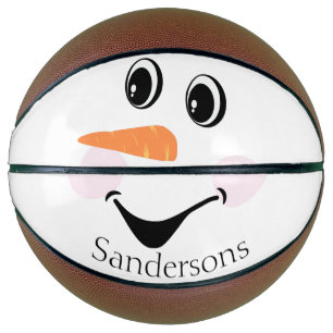 Moderner Niedlicher Schneemann gegenüber dem Winte Basketball