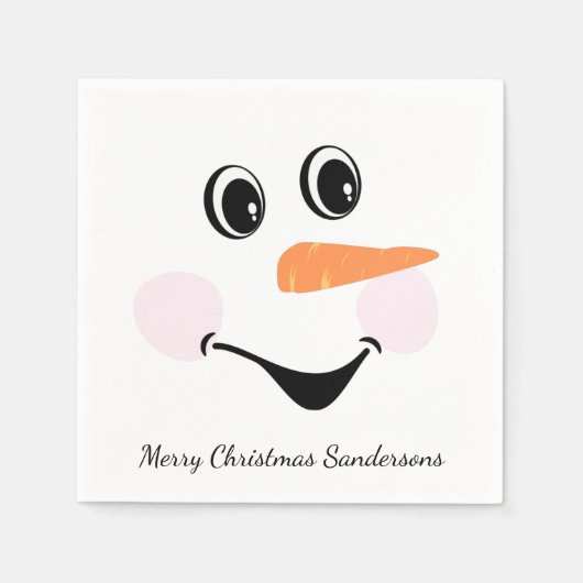 Moderner Niedlicher Schneemann Lächeln Gesicht Serviette (Vorderseite)