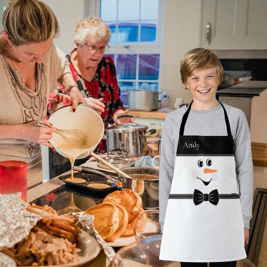 Moderner Niedlicher Schneemann mit Black Bow-Krawa Schürze