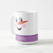 Moderner Niedlicher Schneemann mit Lila Scarf Kaffeetasse (Vorderseite Links)