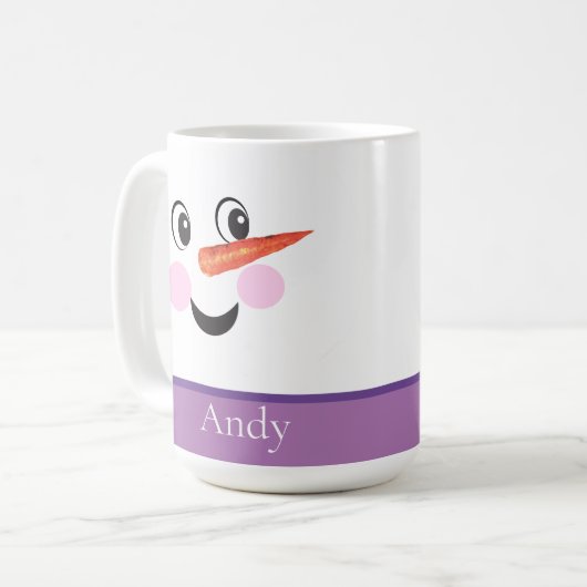 Moderner Niedlicher Schneemann mit Lila Scarf Kaffeetasse (Vorderseite Links)