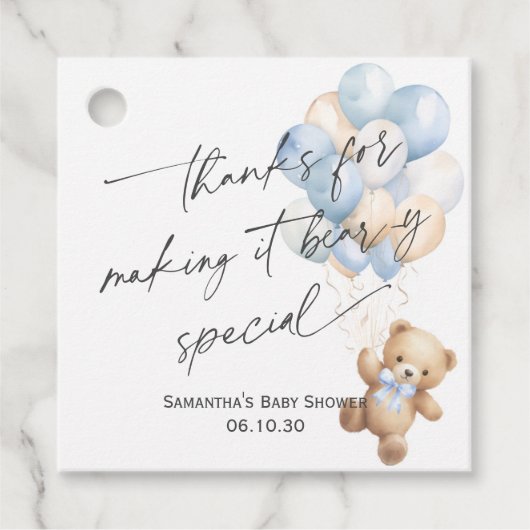 Moderner Niedlicher Teddybär mit Balloons-Dusche Geschenkanhänger (Vorderseite)